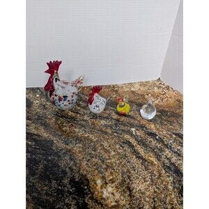 Signed Steuben Crystal Glass Chicken Hen, Murano Style Chickens